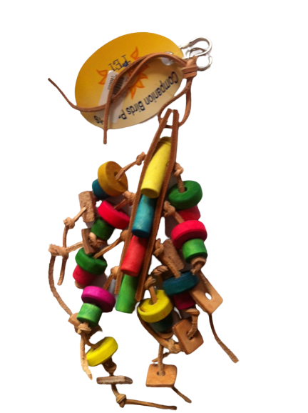 Wood Parrot Toy with Leather Ropes 38*13cm