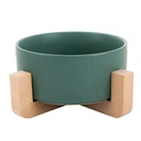 [6920210507309SGN] Ceramic Feeder With Wooden Stand Dia:16cm H:6.5cm Green