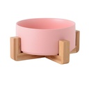 [6920210507309SPK] Ceramic Feeder With Wooden Stand Dia:16cm H:6.5cm Pink