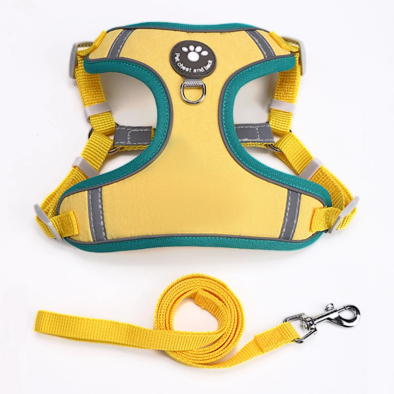 Pet Dog Cat Harness Leash Set - Yellow M size, L120cm*W1.5cm