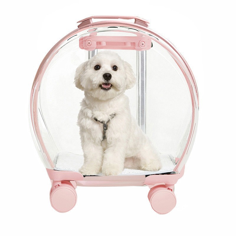 No Door Transparent Pet Trolley Case Light Pink