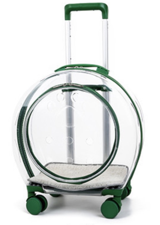 With Door Transparent Pet Trolley Case Green