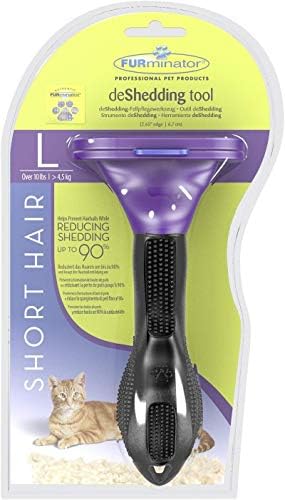 Small cat deshedding tool with hair shorter than 2 inches