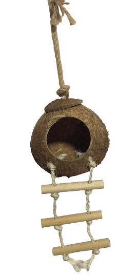 Bird Nest Hut Cage Natural Coco Hideaway with Ladder
