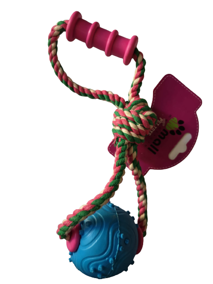 Rope toy with handle and ball 30cm Pink