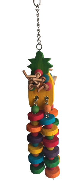 أناناس خشبي صغير وقطع خشبية للطيور