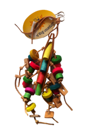 [000000002188] Wood Parrot Toy with Leather Ropes 38*13cm