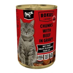 [8710862994813] Rokus Chunks with Beef in Gravy for Cat 415 gm