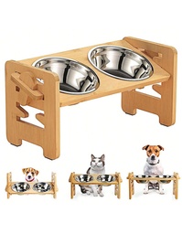 [6904201850195] Adjustable Wooden Pet Dining Table L42cm*W16.5cm*H19.5cm